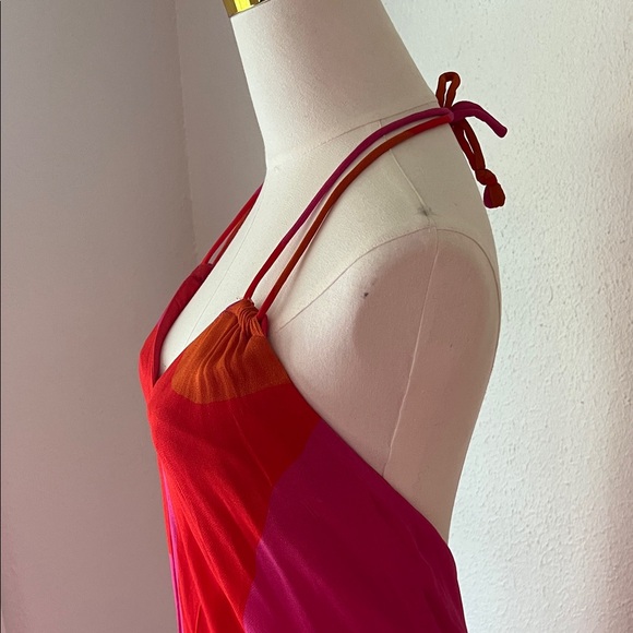 Vix Paula Hermanny Red Pink Orange Backless Flowy Halter Maxi Dress Small - Picture 4 of 7